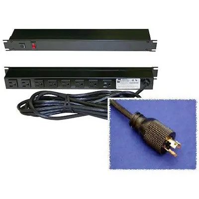 8 Outlet Rackmount Power Bar, Rear Facing, Grey, 15Ft Cord, Twist-Lock Plug (1583T8d1) 1