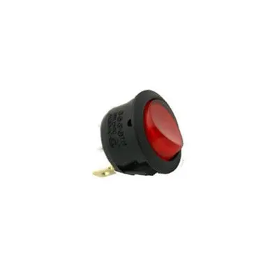 Rocker Switch (Round) - Spst 10A, On-Off, Black, 12V Red Indicator Led (30-16122) 1