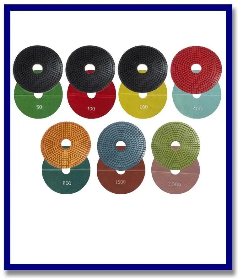 (7 Piece Set) 5" Sda Premium Wet Grinding Diamond V'cro Pads. Grits Included Are #50, 100, 200, 400, 800, 1500 & 3000 1