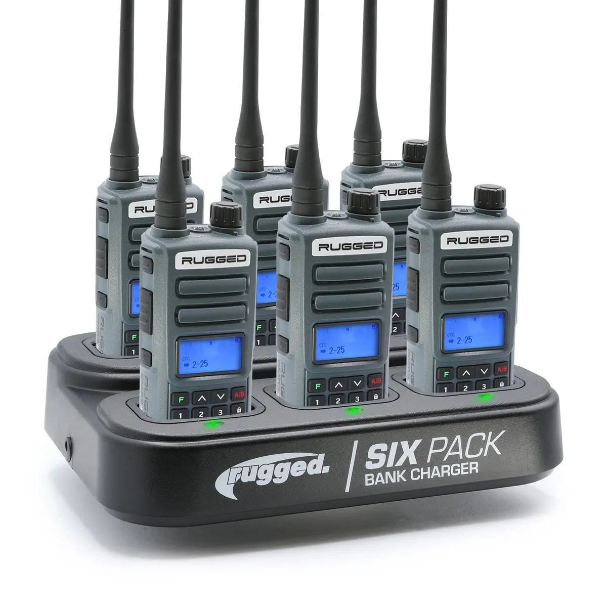 Rugged Radios Gmr2 Plus - Gmrs & Frs Two Way Handheld Radios /W Bank Charger - Gray (6 Pack) 1