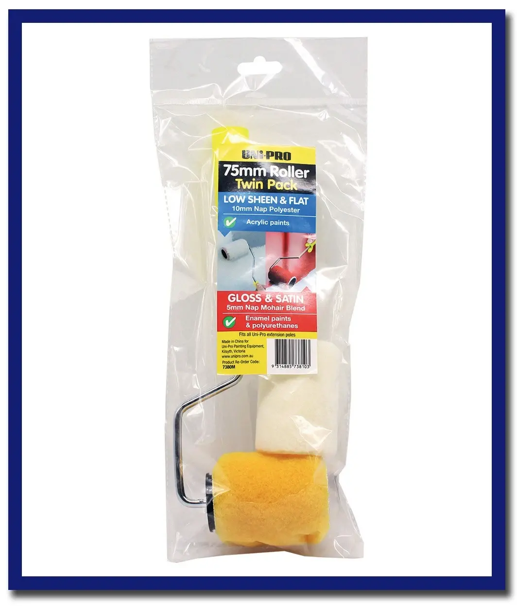 Uni-Pro 75Mm Mohair/Acrylic Cover Roller Set - Twin Pack 1