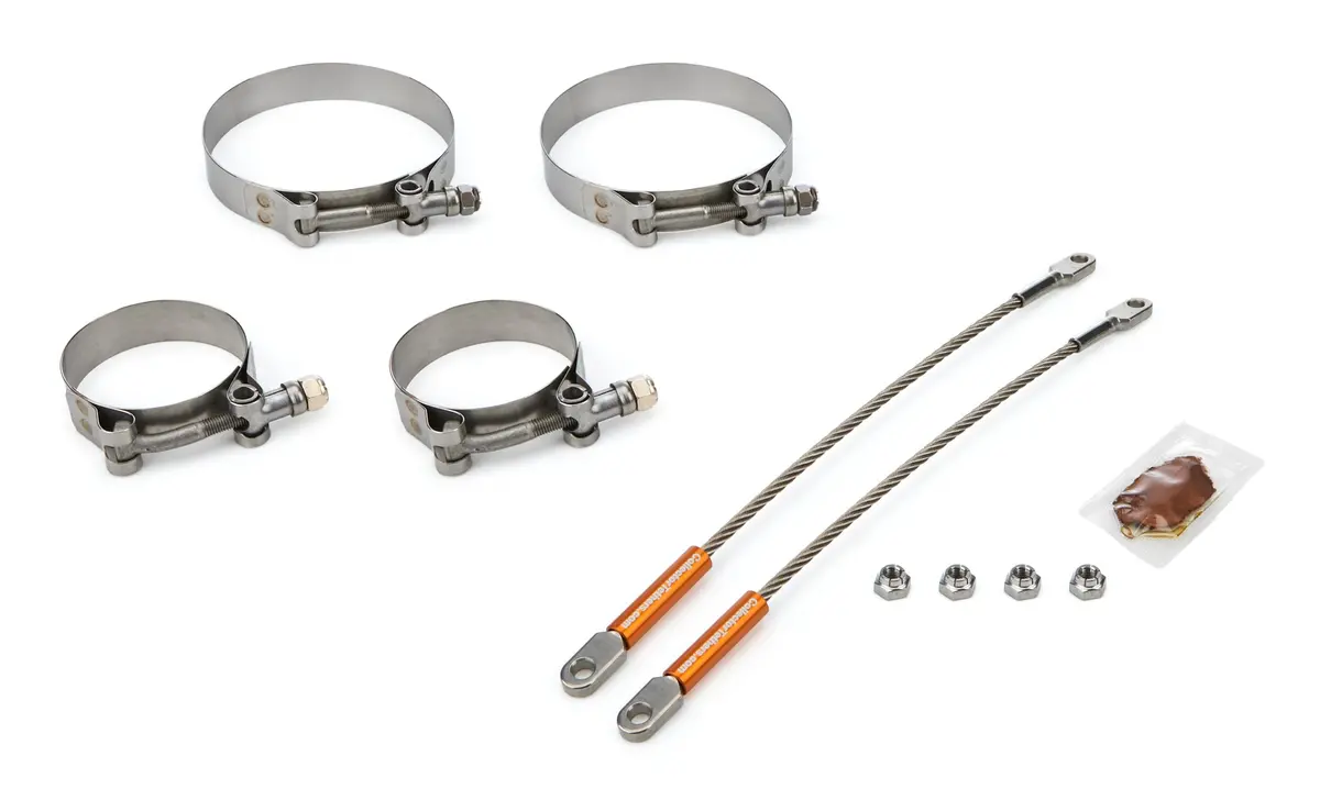 Drag Race Solutions Premium Collector Tethers - 10 In Cable - 2.375 In Primary Clamps - 4 In Collector Clamps - 1