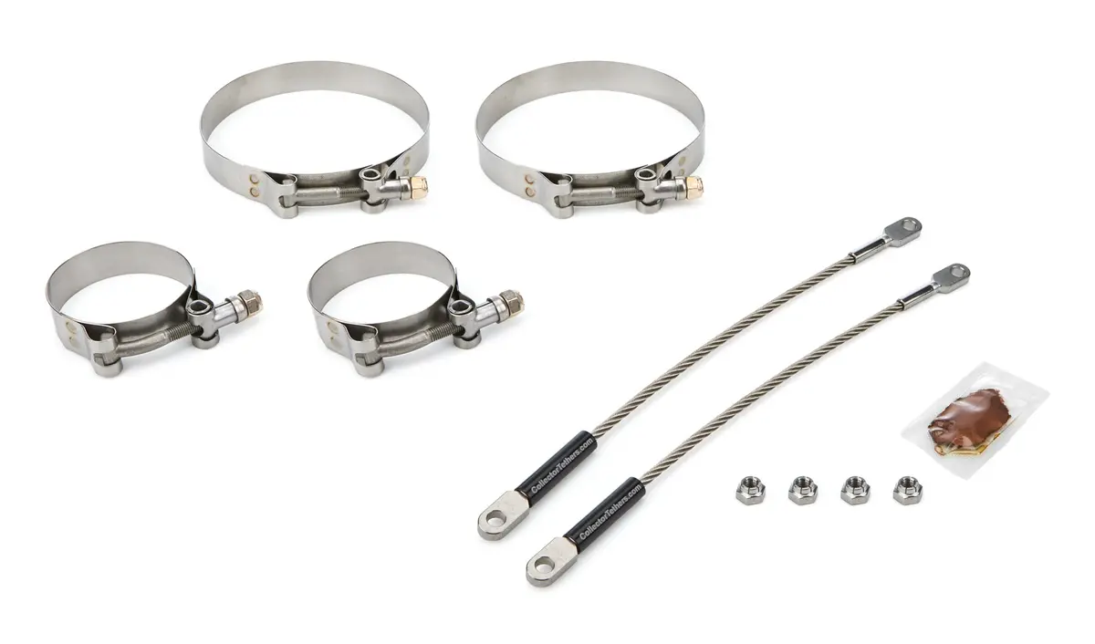 Drag Race Solutions Premium Collector Tethers - 10 In Cable - 2.375 In Primary Clamps - 4.5 In Collector Clamps - 1