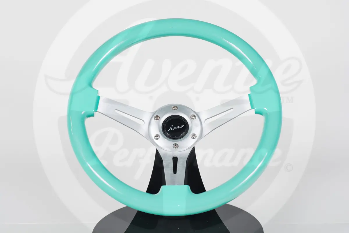 Avenue Minty/ Brushed Aluminum Spokes Steering Wheel 1