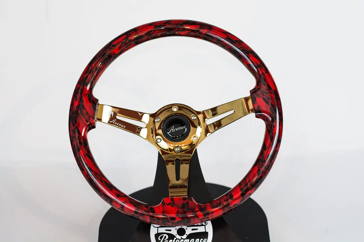Avenue Red Skulls/ Gold Spokes Hydro Dipped Steering Wheel (Limited Edition) 1