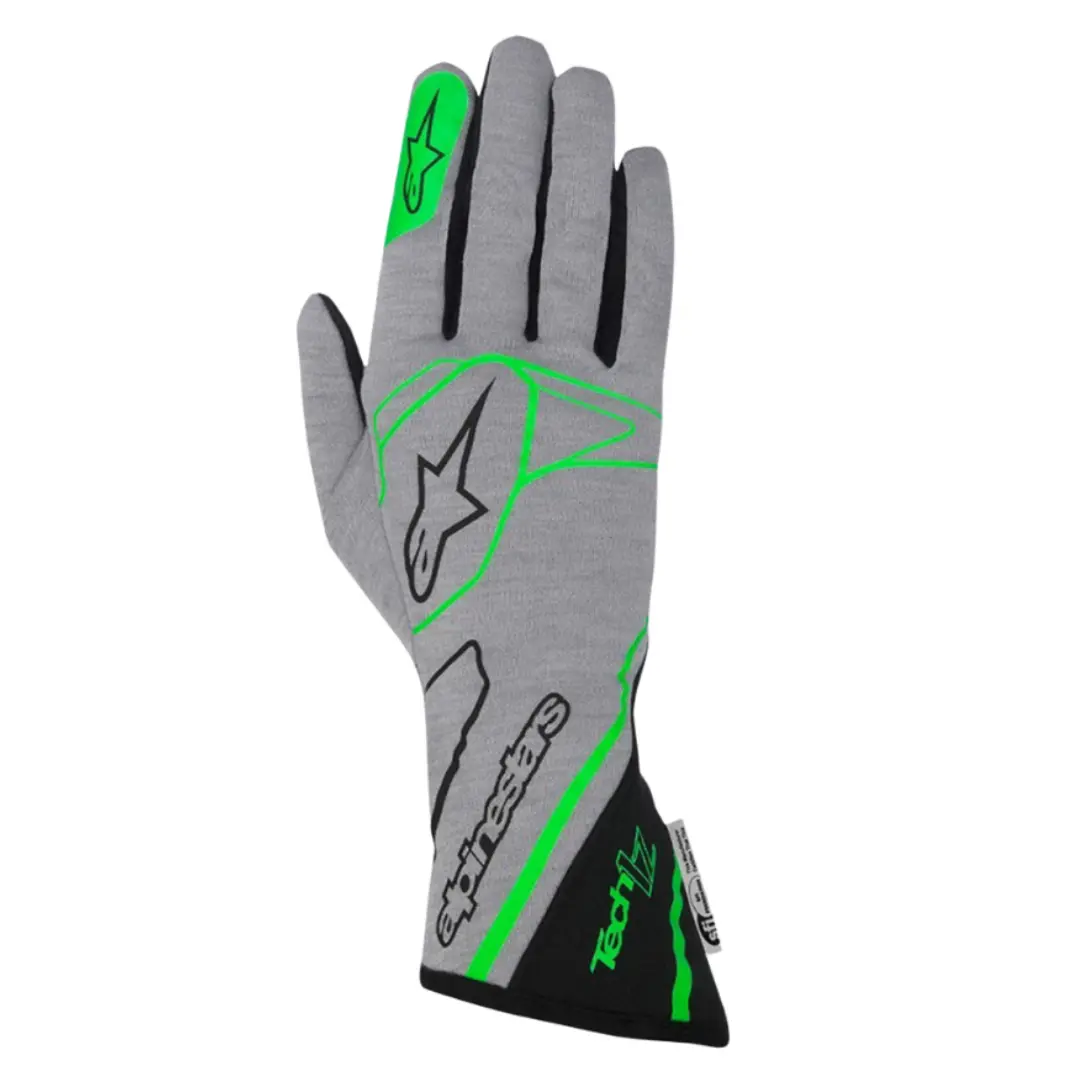 Guantes Alpinestars Racing Tech 1-Z Gris/Verde Fluorescente/Negro |  Fia 8856-2000 1