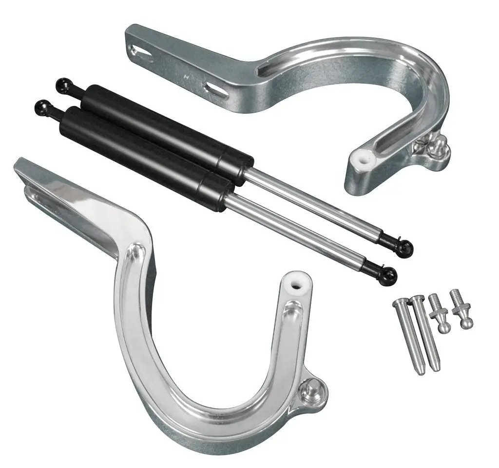Eddie Motorsports Billet Aluminum Trunk Hinges - Black Gas Struts - Polished - 2 Door - Gm Fullsize Car 1955-57 (Pair) 1