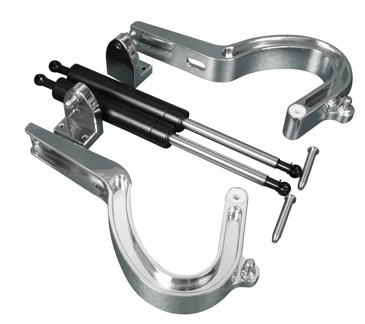 Eddie Motorsports Billet Aluminum Trunk Hinges - Black Gas Struts - Polished - 2 Door / 4 Door - Gm Fullsize Car 1955-57 (Pair) 1