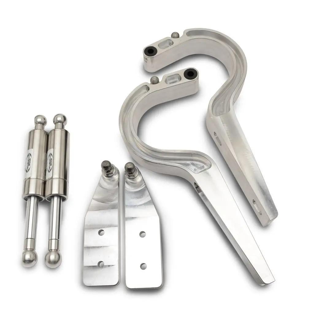 Eddie Motorsports Billet Aluminum Trunk Hinges - Black Gas Struts - Machined - Gm B-Body 1963-64 (Pair) 1