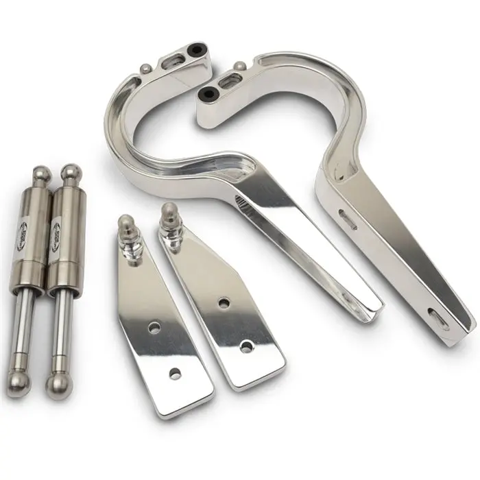 Eddie Motorsports Billet Aluminum Trunk Hinges - Black Gas Struts - Polished - Gm B-Body 1963-64 (Pair) 1