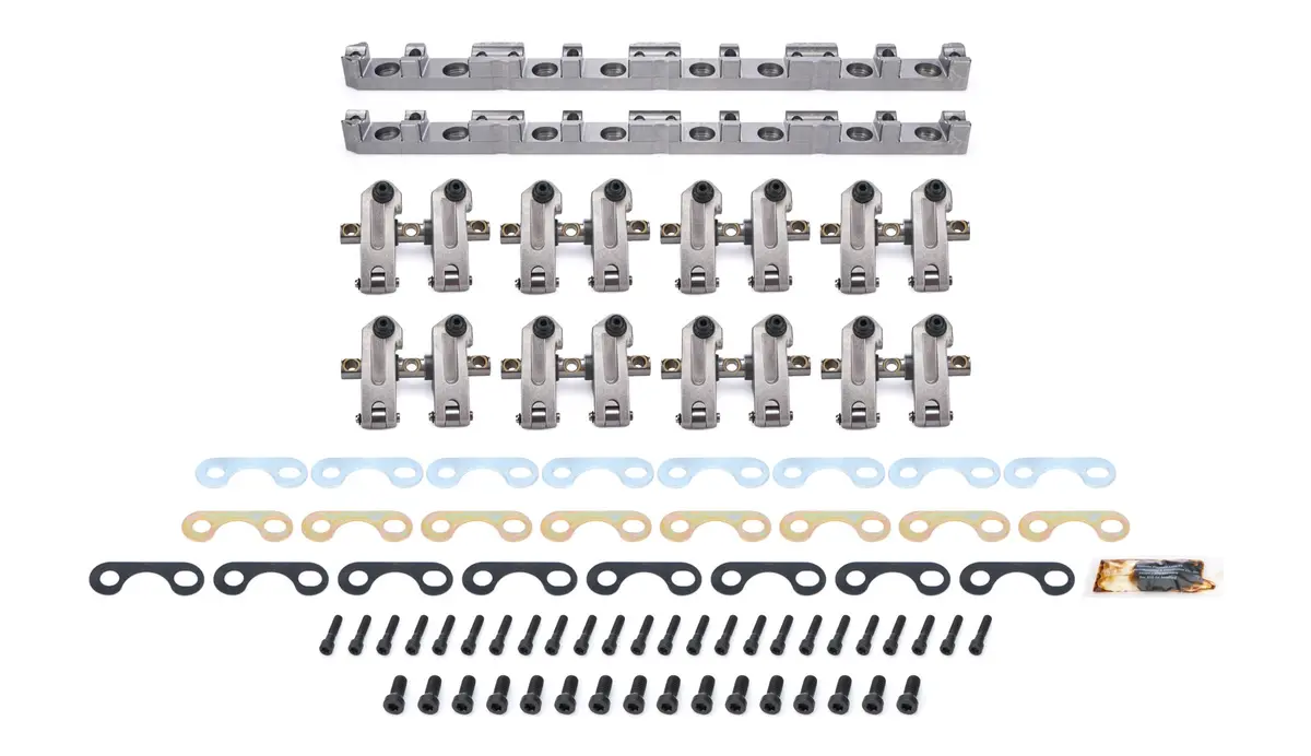 Jesel Pro Series Aluminum Shaft Mount Roller Rocker Arm Kit - 1.7 / 1.7 Ratio - Full Roller - Trick Flow High Port Heads - Small Block Ford (Set Of 16) 1