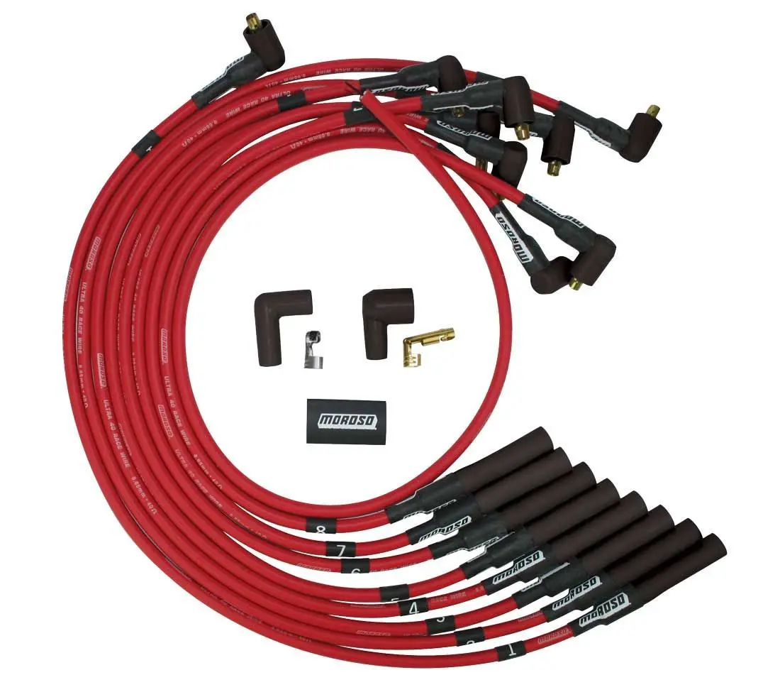Moroso Ultra 40 Spark Plug Wire Set - Spiral Core - 8.65 Mm - Red - Straight Plug Boots - Socket Style Terminal - Big Block Chevy 1