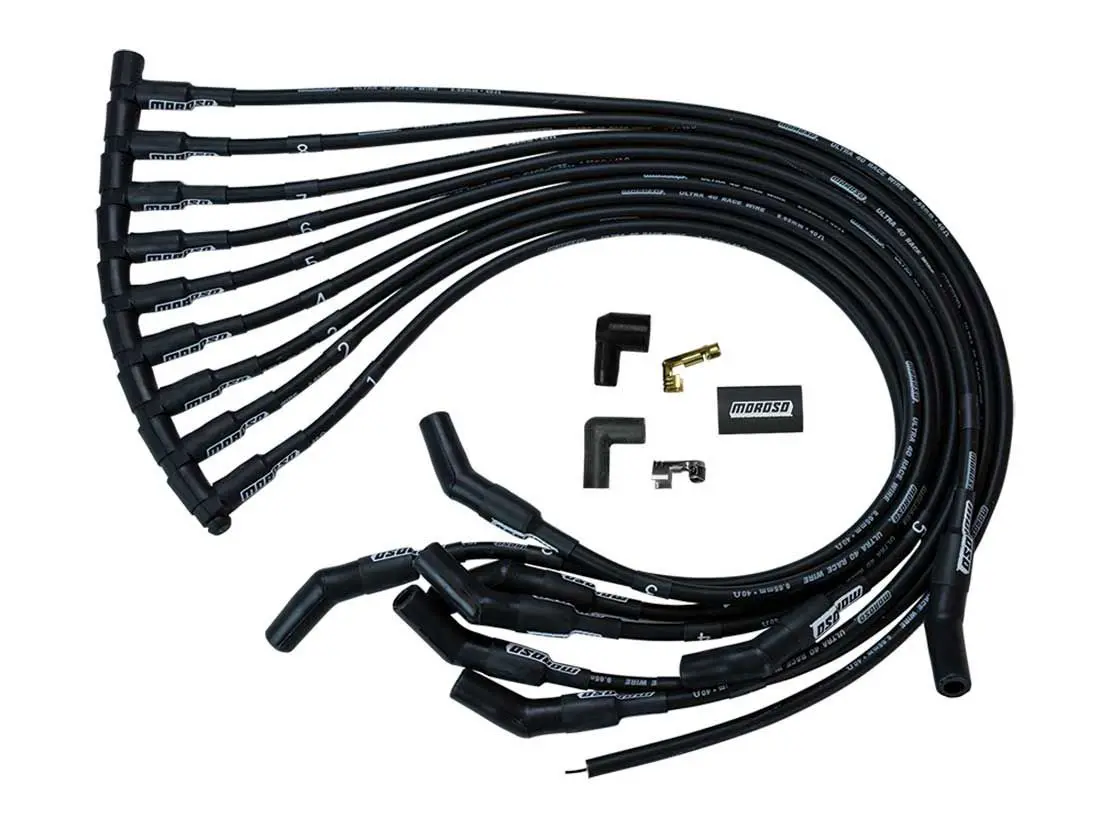 Moroso Ultra 40 Spark Plug Wire Set - Spiral Core - 8.65 Mm - Black - 135 Degree Plug Boots - Hei Style Terminal - Small Block Ford 73716 1