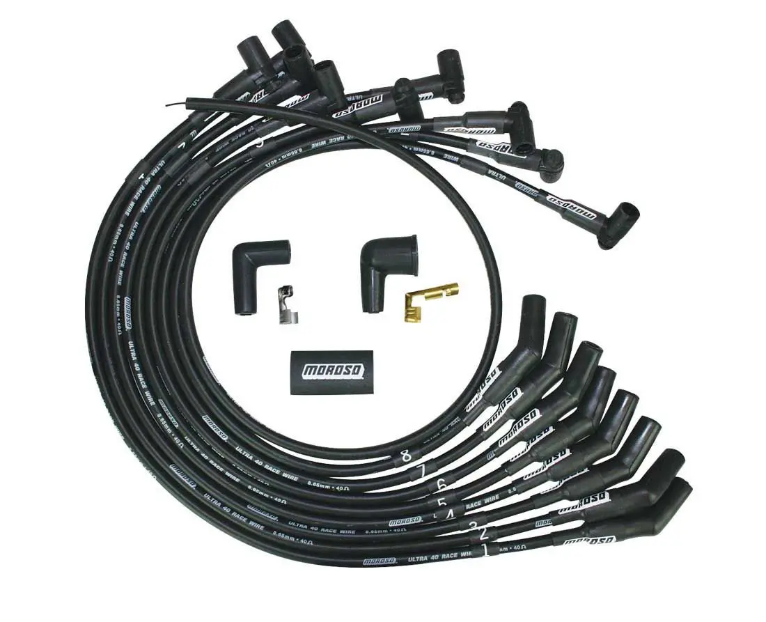 Moroso Ultra 40 Spark Plug Wire Set - Spiral Core - 8.65 Mm - Black - 135 Degree Plug Boots - Hei Style Terminal - Small Block Ford 73718 1