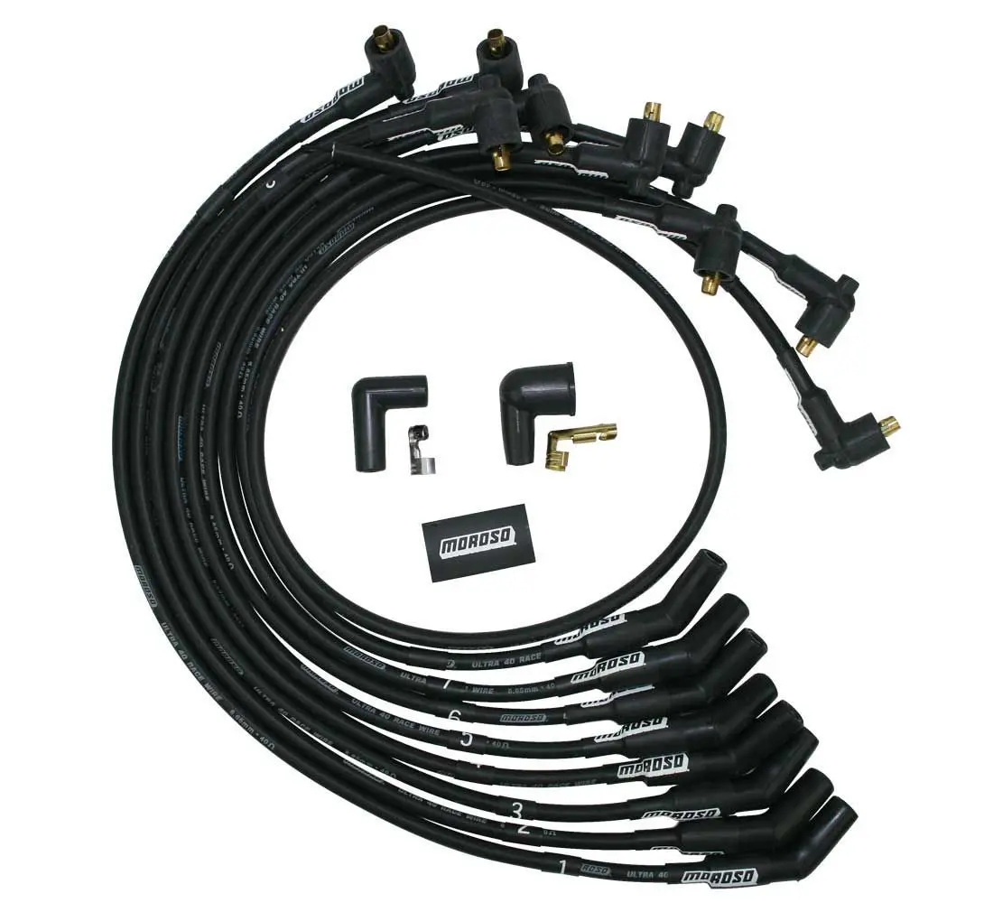 Moroso Ultra 40 Spark Plug Wire Set - Spiral Core - 8.65 Mm - Black - 135 Degree Plug Boots - Socket Style Terminal - Small Block Ford 1