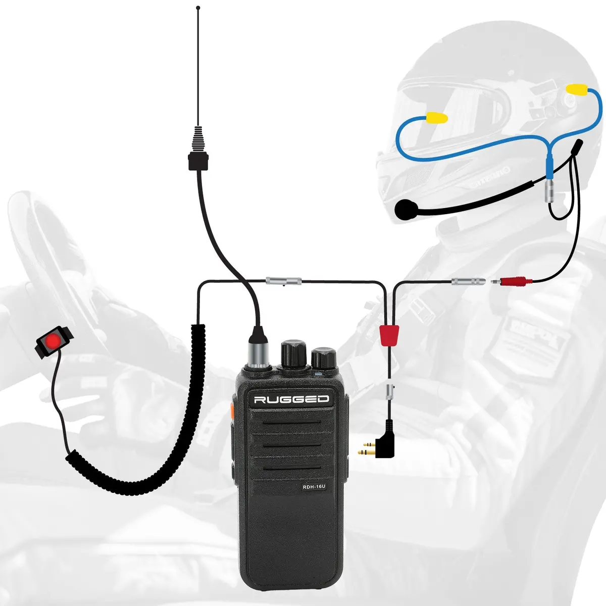 Rugged Radios Nascar Driver Only Long Track Racing Communication Kit /W Rdh16 Radio 1