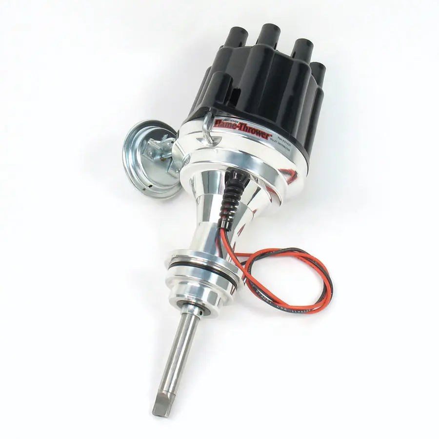 Pertronix Flame-Thrower Plug And Play Billet Distributor - Magnetic Pickup - Mechanical / Vacuum Advance - Socket Style - Black - Mopar Rb-Series 1