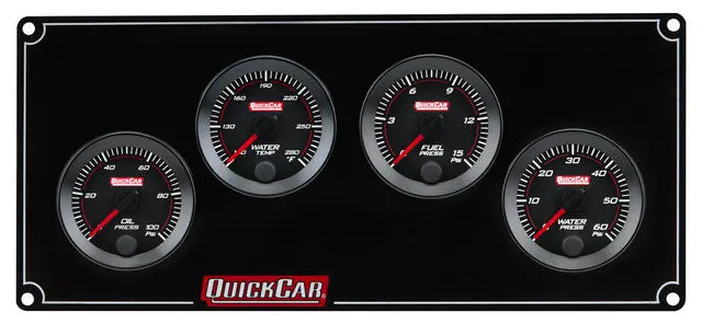Quickcar Redline Gauge Panel Assembly - Op / Wt / Wp / 0-100 Psi Fp - 2-1/16 In Diameter - Black Panel / Black Face 1