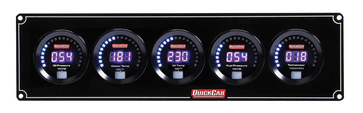 Quickcar Digital Series Gauge Panel Assembly - Op / Wt / Fp / Ot / Tach - Black Panel / Black Face 1