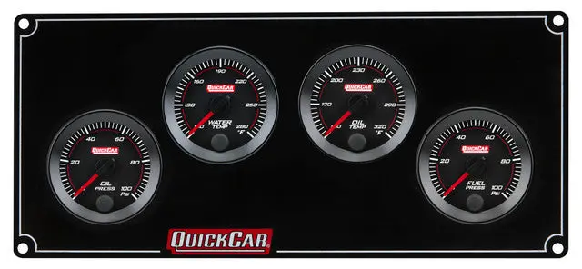 Quickcar Redline Gauge Panel Assembly - Op / Wt / Ot / 0-100 Psi Fp - 2-5/8 In Diameter - Black Panel / Black Face 1