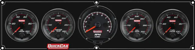 Quickcar Redline Gauge Panel Assembly - Op / Wt / Ot / 2-5/8 In Recall Tach / 0-100 Psi Fp - 2-5/8 In Diameter - Black Panel / Black Face 1
