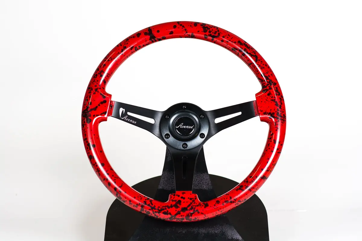 Avenue Red Base/ Black Splatter/ Black Spokes Steering Wheel (Limited Edition) 1