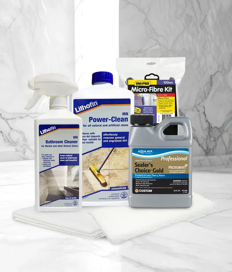 Natural Stone Shower Surface Cleaning, Sealing And Maintenance Kit 1