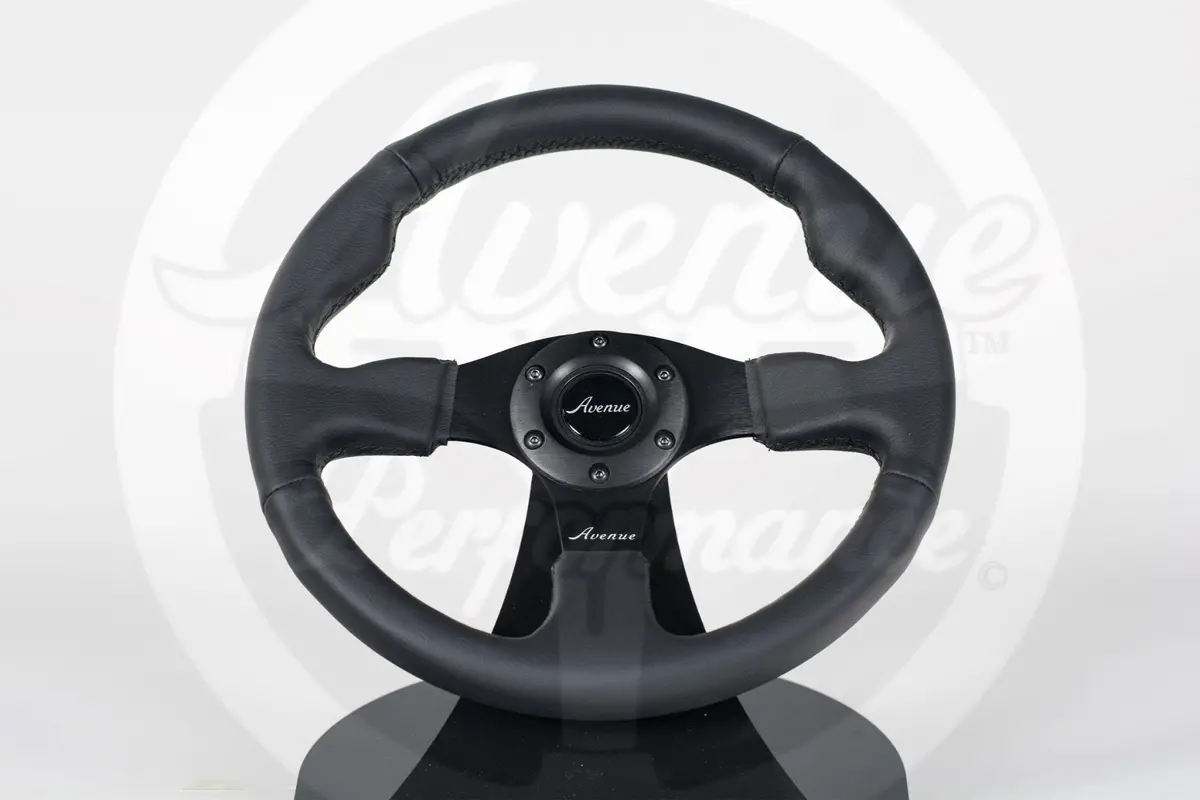 Avenue Black Leather/ Black Stitch/ Black Spokes Flat Line Steering Wheel 330Mm 1