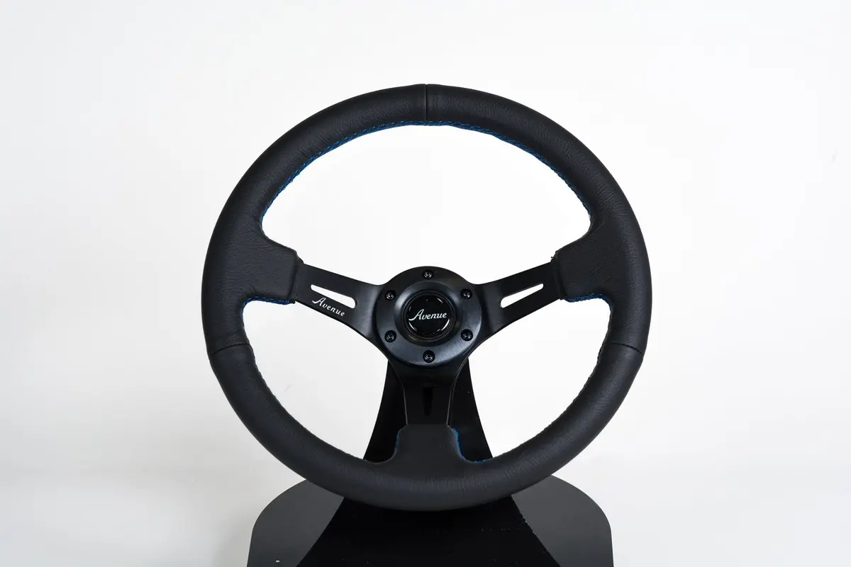 Avenue Black Leather/ Blue Stitch/ Black Spokes Steering Wheel (Limited Edition) 1