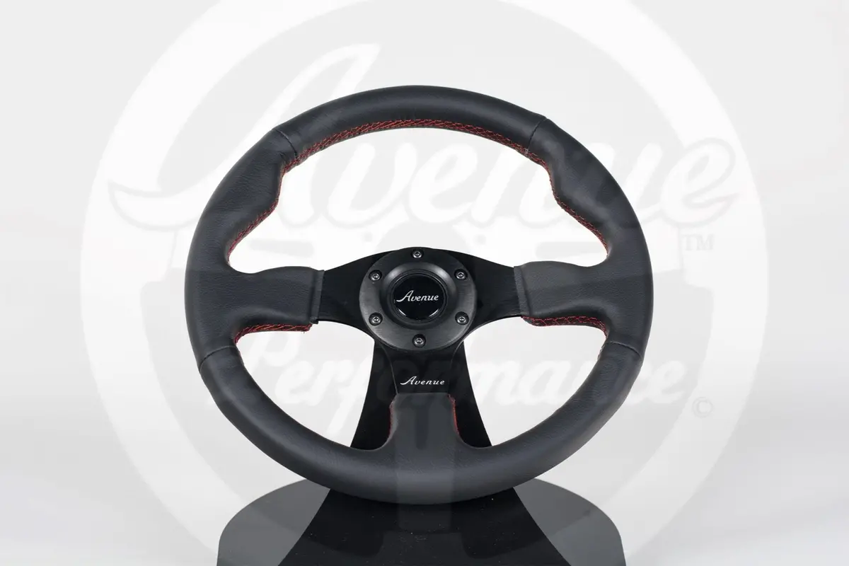 Avenue Black Leather/ Red Stitch/ Black Spokes Flat Line Steering Wheel 330Mm 1