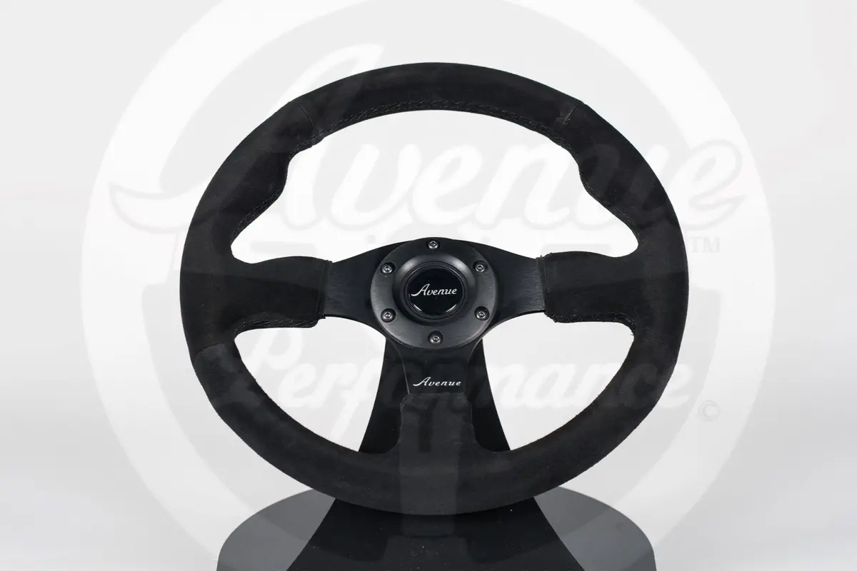 Avenue Black Suede/ Black Stitch/ Black Spokes Flat Line Steering Wheel 330Mm 1