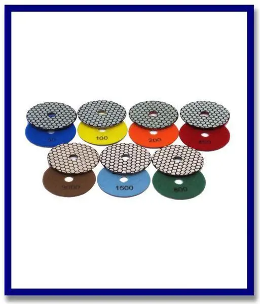(7 Piece Set) 4" Sda Premium Dry Grinding Diamond V'cro Pads. Grits Included Are #50, 100, 200, 400, 800, 1500 & 3000 1