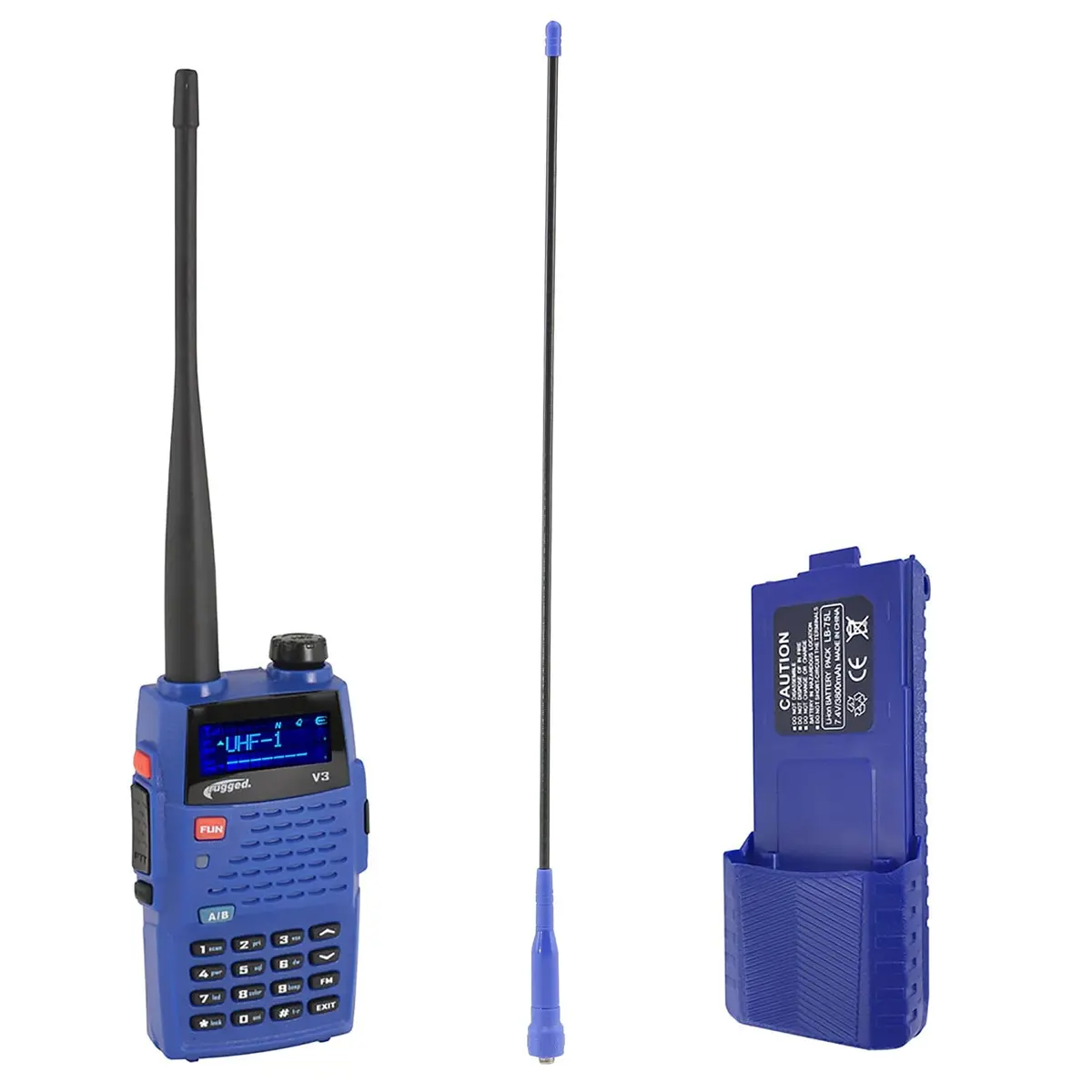 Rugged Radios V3 Handheld Radio /W Long Range Antenna & High Capacity Battery - Blue 1