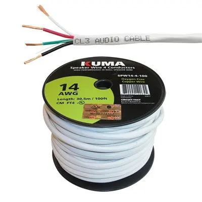 High Performance Speaker Wire, In-Wall, 14Awg, 4 Conductor, 100Ft Roll (Spw14-4-100) 1