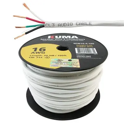High Performance Speaker Wire, In-Wall, 16Awg, 4 Conductor, 100Ft Roll (Spw16-4-100) 1